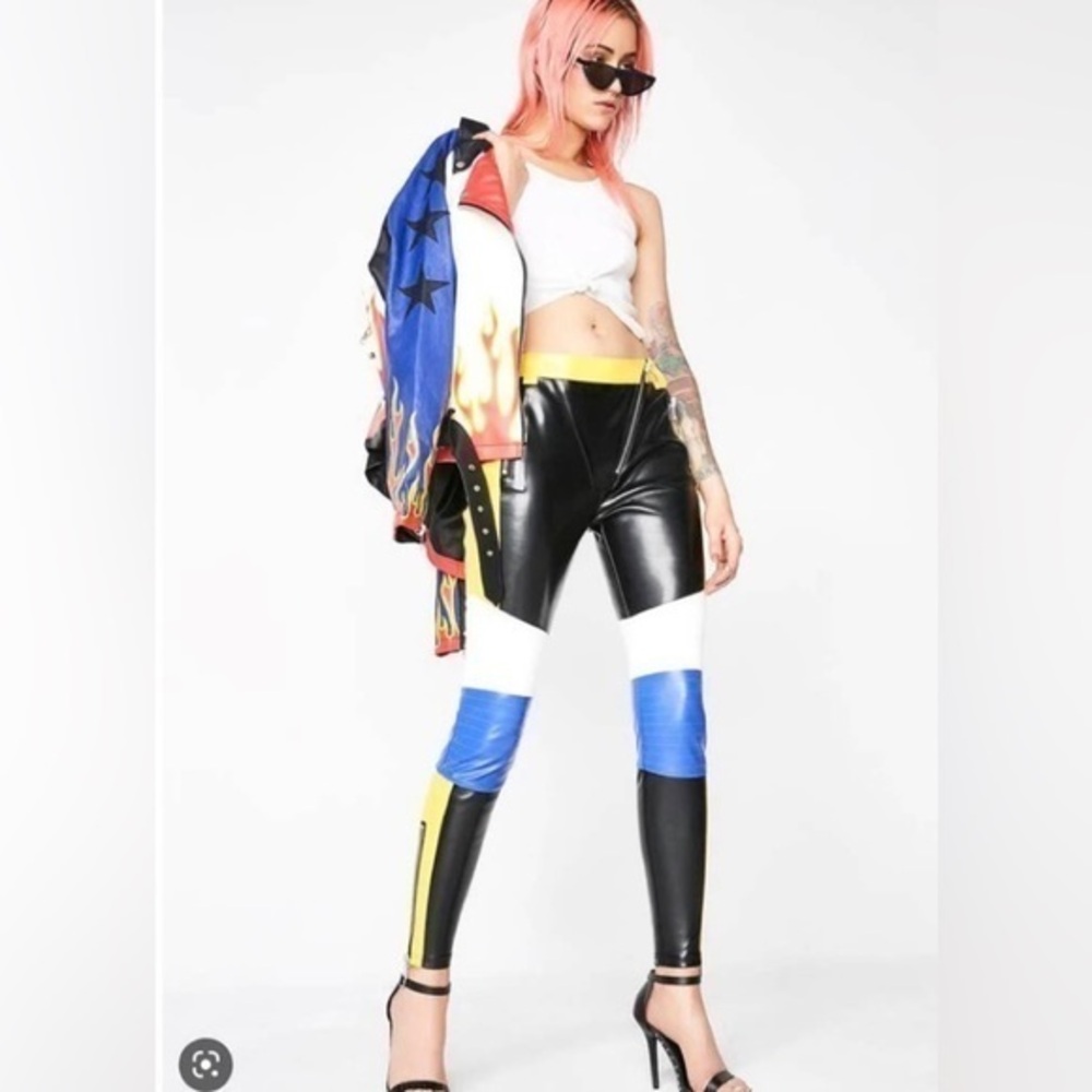 Dolls Kill color block faux leather pants